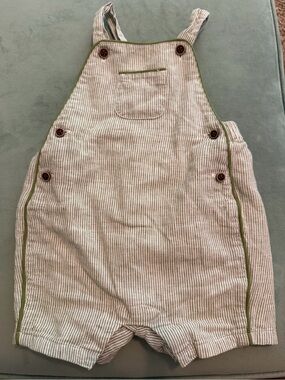 Janie and Jack Green and White Cotton Overalls 6 - 12 months